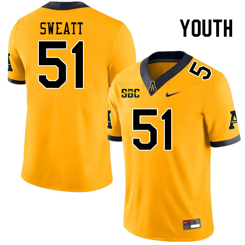 Youth #51 Cayden Sweatt Appalachian State Mountaineers College Football Jerseys Stitched Sale-Gold